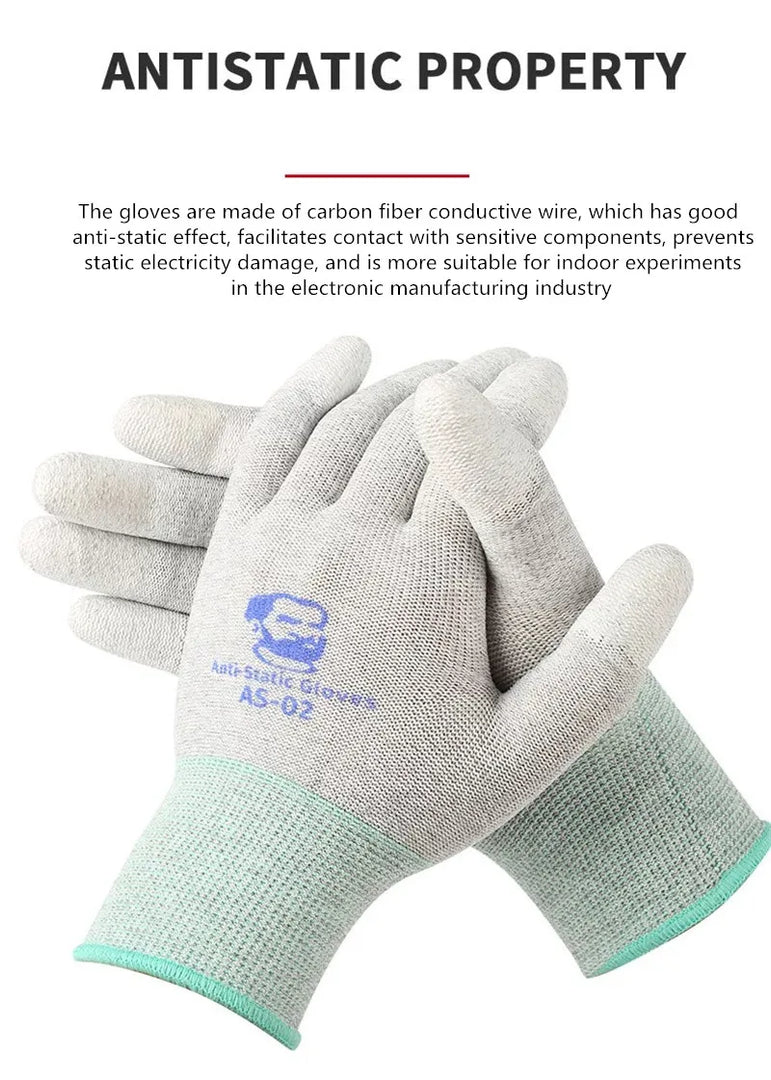 MECHANIC AS02 Anti-static Carbon Fiber Gloves PU Coating Layer Mobile Phone Electronic Parts Repair Protective Gloves