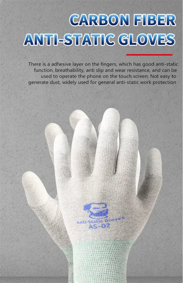 MECHANIC AS02 Anti-static Carbon Fiber Gloves PU Coating Layer Mobile Phone Electronic Parts Repair Protective Gloves